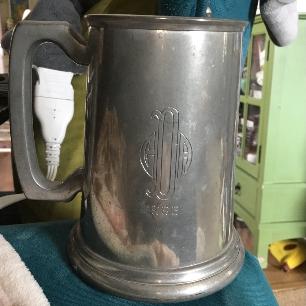 English Sheffield Pewter Mug Monogramed